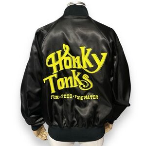 CAMPUS ATHLETICS Black Satin Bomber Jacket Honkey Tonks VINTAGE 80s